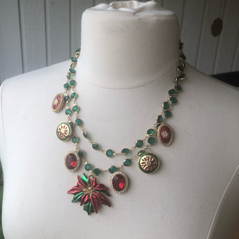 “Poinsettia” 🎄🎄 Hand crafted necklace from repurposed vintage jewelry pieces